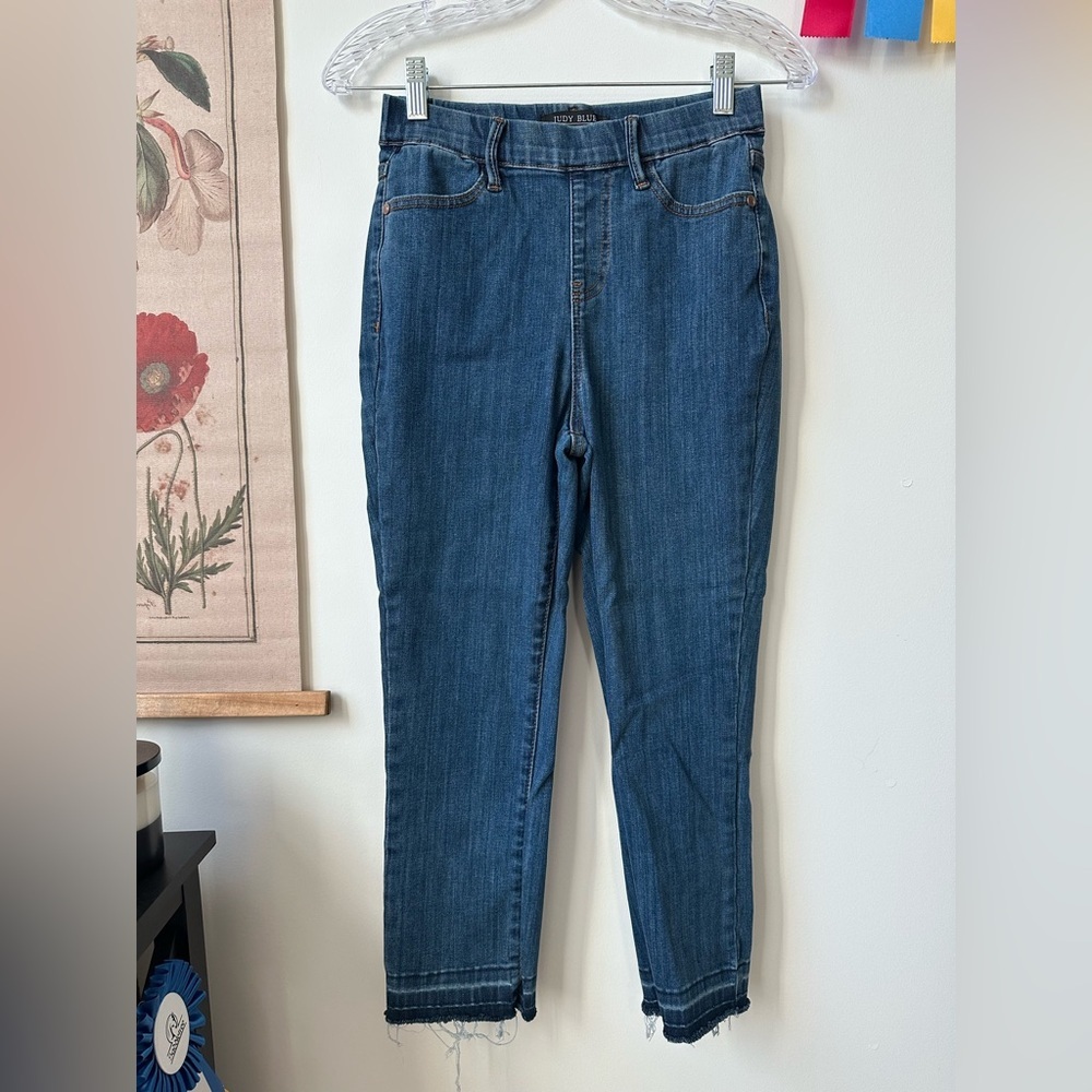 Judy Blue Skinny Capri Raw Hem High Waist Pull On Stretch Jeans Blue 1/25